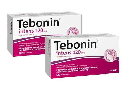 Tebonin intens 120 mg | 2x 120 Stück | bei akutem & chronischem Tinnitus* | pflanzliches Arzneimittel mit Ginkgo Biloba Extrakt | unterstützt bei Ohrengeräuschen* & Schwindel