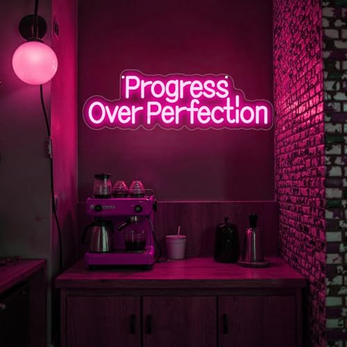 Progress Over Perfection Neon Sign Positive LED Wall Decor-Pink-19.3"x6.1" by Mingxigo - Used condition - Image 3