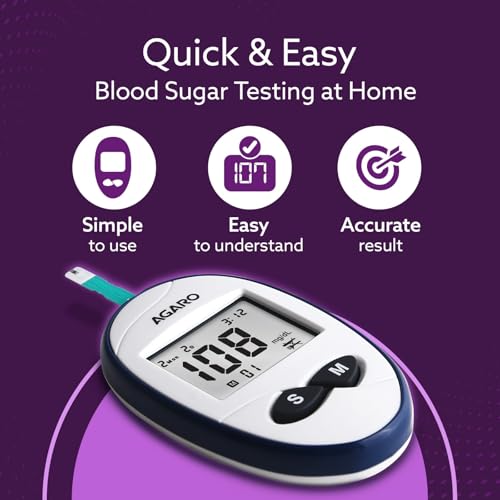 AGARO Glucometer, Blood Glucose Monitoring System with 10pcs Strips & Lancets, Glucometer Machine, Instant Blood Sugar Test at Home, Fast Blood Sugar Testing Device, Simple & Accurate, GLM-76.
