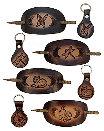 Made In Usa, Genuine Thick Leather Hair Barrette, Stick Pony Tail Holder Butterfly Dragonfly Dolphin Eagle Owl Frog Squirrel Rabbit Cat Dog Elephant Horse Pig Unicorn Wolf Bear Buffalo Scorpion Dragon #TOP11