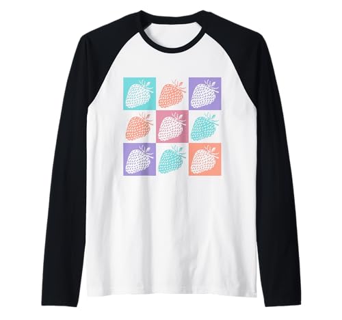 Retro Strawberry Pop Art Pattern in Bold Summer Colors Raglan Baseball Tee