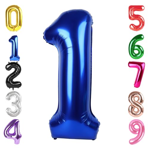 Image of 40 Inch Night Blue Number 1 Balloon, 1st Blue Birthday Party Decorations