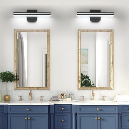 Image of SineRise LED Modern Bathroom Vanity Light Fixtures (16-Inch, 3000K /4000K /6000K, Dimmable), Matte Black Modern Acrylic Bathroom Wall Lighting Fixtures Over Mirror