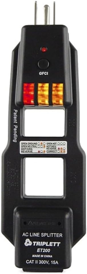 Triplett ET200 AC Line Splitter and GFCI Outlet/Receptacle Tester with 5 Visual Indicators