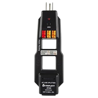 Triplett ET200 AC Line Splitter and GFCI Outlet/Receptacle Tester with 5 Visual Indicators | 5 Visual Indicators, Detect Faulty Wiring In 3-Wire Receptacles