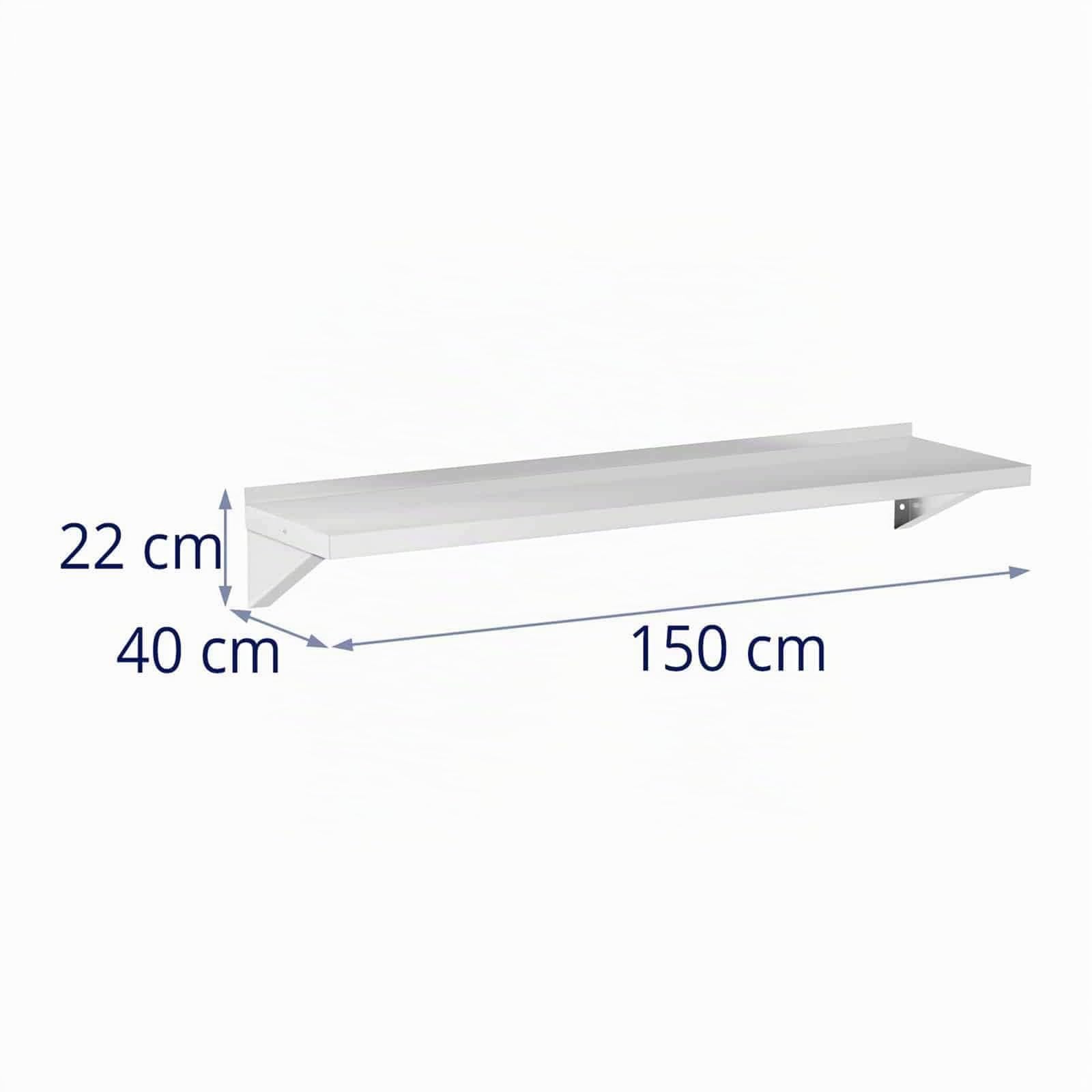 Royal Catering RCWR-150.1 Wandbord Edelstahl 150 x 40 cm bis 80 kg Wandregal Küchenregal Wandboard