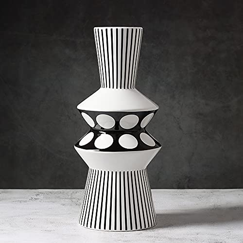Magcolor Flower vase Large Black and White Striped Geometric Ceramic Vase -Modern Vase Decoration. Perfect Home Decoration Vase