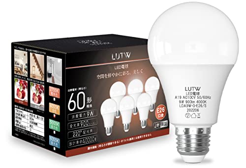 LUTW LED電球 E26口金 白色 9W 900lm 60W相当 4000K 220°広配光 高演色 密閉形器具対応 調光不可 6個入 LDA9W-G-E26/S