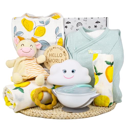 PEKEL'S Canastilla para Bebé Recién Nacido | Cesta Unisex para Niña y Niño con Muselina, Ropa, Peluche y Accesorios Esenciales | Set de Regalo Ideal para Baby Shower y Nacimiento