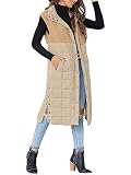 UMEKO Women's Long Puffer Vest Fleece Jacket Winter Button Down Sleeveless Coats