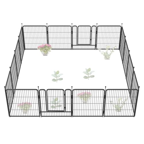 FXW Valla decorativa de metal para jardín, barrera temporal de animales para patio, 14 paneles+2 puertas, 35.6 pies de largo x 32 pulgadas de alto, negro