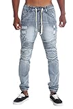 Victorious Distressed Biker Denim Jogger Pants JG870 - LT. INDIGO - Medium