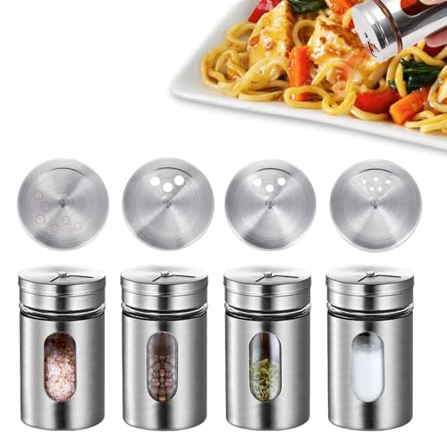 Juego de 4 tarros de especias de acero inoxidable, con 3 tamaños diferentes para pimienta, sal, azúcar y especias