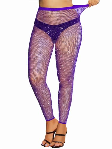 Image of VINICUNCA Sparkly Fishnet Stockings for Women Colorful Tights Plus Size | high-elastic high-toughness nylon fishnet, reinforced toe & crotch, high waist no slip, perfect for halloween party cosplay