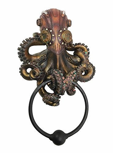 Ebros Gift Nautical Navy Unit Steampunk Octopus Kraken Warrior Decorative Resin Door Knocker Figurine As Home Decor Door Accessory Octo Creature Nautilus Submarine Hunter Victorian Sci Fi Sculpture