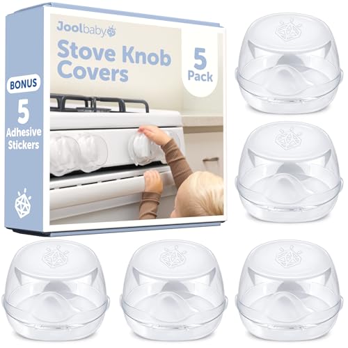 Image of Jool Baby Clear Stove Knob Covers (5 Pack) Child Safety Guards, Durable Design - Baby Proof