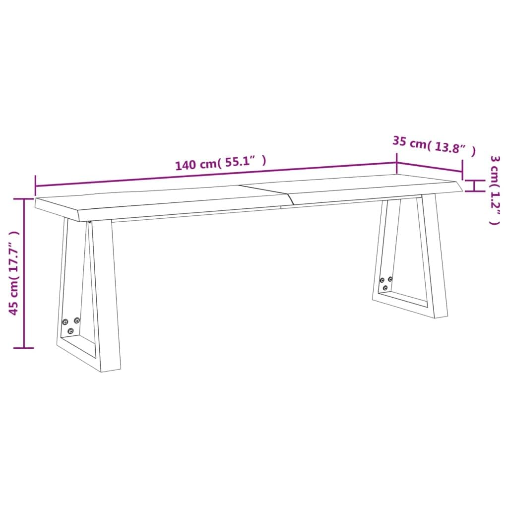 Banc avec bord vivant 140 cm bois d acacia massif