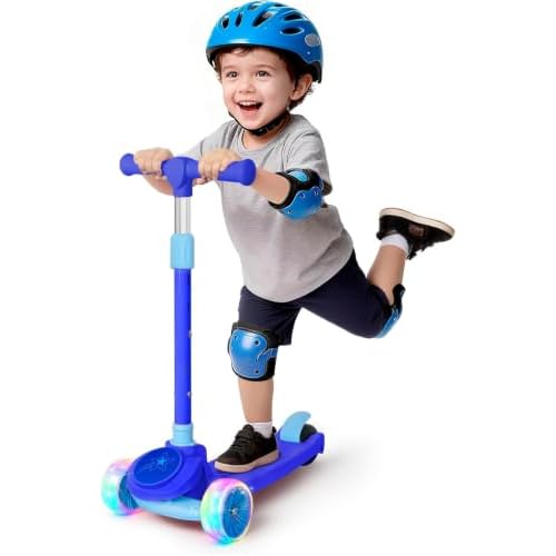 Nattork Kids Scooter for Boys Girls with Light Up Wheels, 3 Adjustable Height Handlebars, Lean-to-Steer Technology, Widen Anti-Slip Deck, 3 Wheel Scooter for kid ages 3-8, Support Riders Up