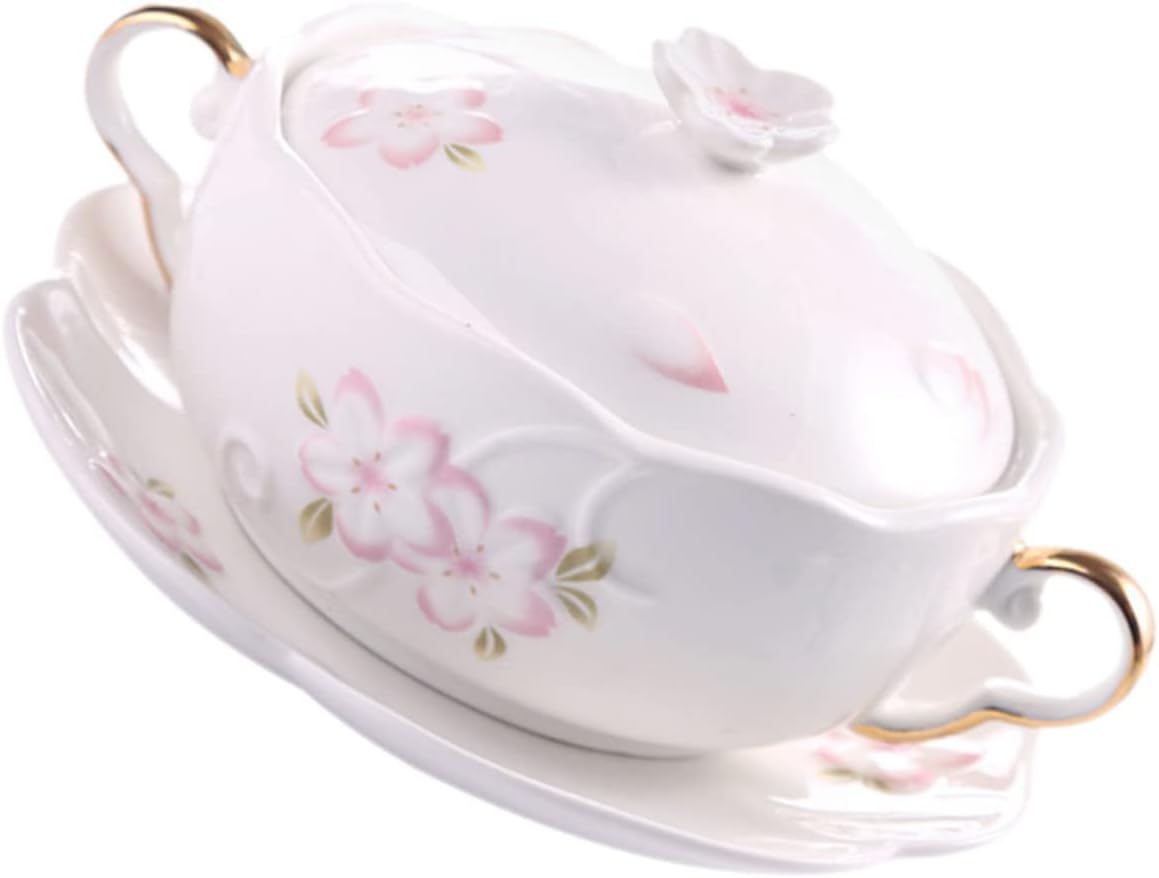 Ciieeo Sculpted Dual-Handle Soup Bowl Set Ceramic Dessert Bowl for Steaming Baking and Serving Heat-Resistant for Noodles and Soups