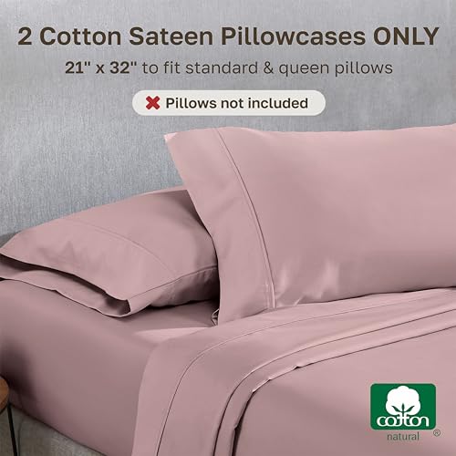 Image of California Design Den Queen /Standard Pillow Cases Set of 2-400 Thread Count Sateen, Natural 100% Cotton, Pillow Covers Queen Size, Soft, Roomy and Breathable - Mauve