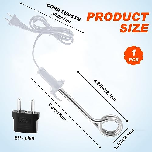 Huquary 2 Pcs Portable Immersion Water Heater 300W 120/240V Electric Camping Accessories Dual Voltage Immersion Heater Water Heating Rod Travel Water Boiler with 2 Travel Adapter for Coffee Tea, White