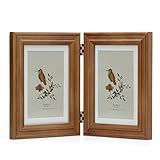 ibalux 5x7 Double Hinged Picture Frame, 2 Folding Photo Frame, Walnut-colored Pine Wood with Real Glass, Display Pictures 4x6 with Mat or 5x7 without Mat, Stand Vertically on Tabletop or Desktop