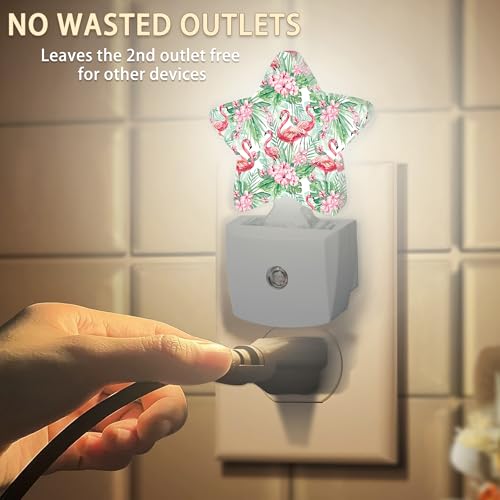 Image of Tropical Floral Flamingo Night Lights Plug into Wall with Dusk to Dawn Sensor,Lamp for Bedroom Bathroom Hallway Nightlight for Women Girls