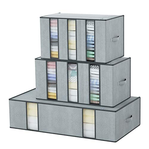 DIMJ Juego de 3 Bolsa de Almacenamiento de Ropa Plegable con Compartimento Organizador de Armarios de Ropa con Ventana Transparente Bolsas para Guardar Ropa Toallas Mantas