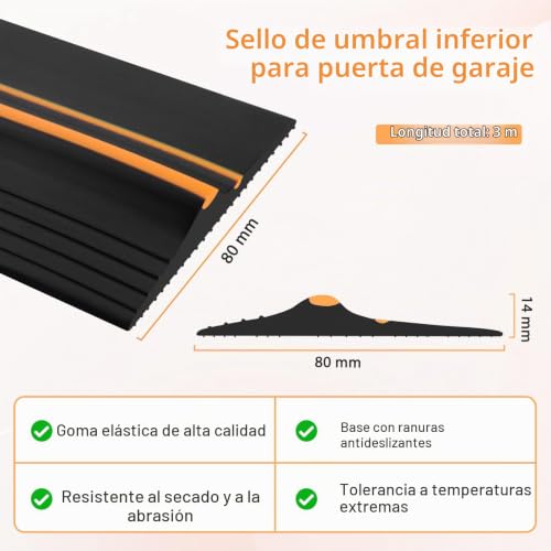 Miniatura 2 de Burletes De Goma Para Puertas De Garaje Sello De Umbral De Puerta De Garaje Para Talleres, Almacenes, Protector Impermeable Y Barrera Contra Inundaciones 80mm 14mm 3m, Negro