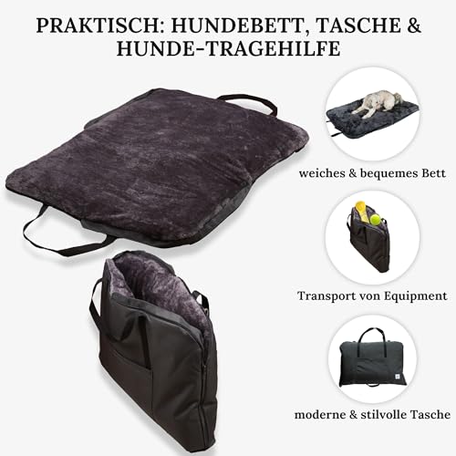 Wanderpfote Hundebett für Unterwegs – hochwertiges Orthopädisches Hundebett – praktische Tragetasche für Gepäck oder Tragehilfe Hund – Hundematte OekoTex und GSR Zertifiziert (Grau, M)