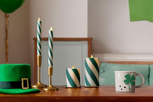 Image of Luminara - Flameless Battery Operated Taper Candle - Candy Cane Green- Pack of 2-1x9.75 - LED Flickering Flame- Realistic Safe for Home Kids and Pets