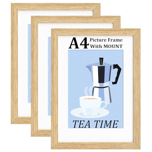 Image of Bobeen A4 Picture Frames, Pack of 3 Natural Photo Frame (21x29.7CM) for Table Top and Wall Mounting