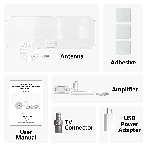 2023 Ultravizion Hd Digital Tv Antenna Long 300+ Miles Range, Indoor Window Transparent Signal Amplifier, Over The Air Ota, Hdtv Local Channels, For Smart Tv, Fire Tv Stick, Support 4K 1080P Quality #TOP4
