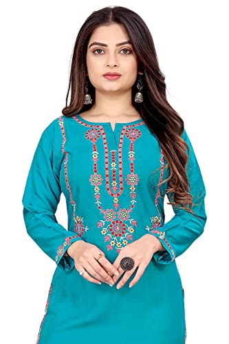 Image of Women's Rayon Embroidered Straight Kurti Under 499 Designer Attractive Look Women's Kurta
