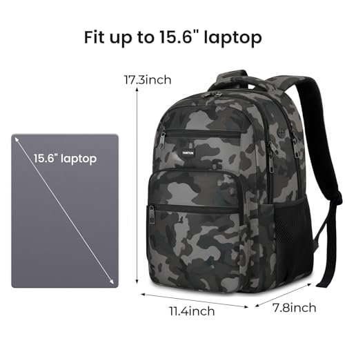 Image of YAMTION Laptop Backpack for Men, Black Backpack, School Backpack for Boys and Girls, Bookbag, Work Backpack (Black Camo, 15.6 inch)