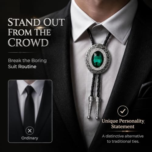 Image of Western Bolo Tie Cowboy Bolo Ties Rhinestone Necklace Bola Tie for Men Women