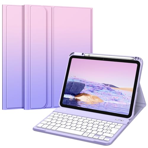 FINTIE Tastatur Hülle für iPad 11. Generation 11 2025, iPad 10. Generation 2022 10.9, Schutzhülle mit TPU Rückschale, Pencil Halter und magnetisch Abnehmbarer Tastatur mit QWERTZ Layout, Fantacy