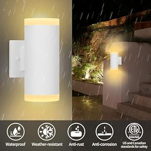 Outdoor Wall Lantern Waterproof Exterior Wall Light Anti Rust Aluminum Wall Mount Lighting Cylinder Design–Up Down Wall Light fixtures for Porch Patio or Garage 2 Pack