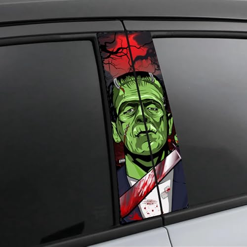 Image of Halloween Cars Body Horror Sticker, Halloween Car Center Pillar Decals,Classic Horror Movie Characters Peeking Decal Michael Scary Child Vinyl Stickers (Green Monster)