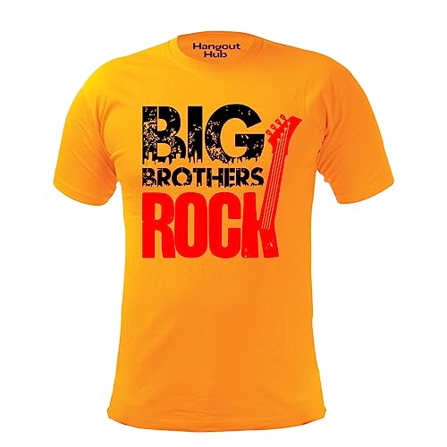 Image of Hangout Hub Boy's Girl's Round Neck T-Shirt Big Brother Little Sister Rock and Roll Printed-Yellow Color-Family Sibling Kids Combo Tees