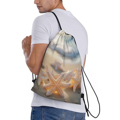 Beach Starfish1 print Drawstring Bag Sack Gym Bag Ditty Bag for Gym Traveling, Hiking, Yoga, Shopping for Adult3