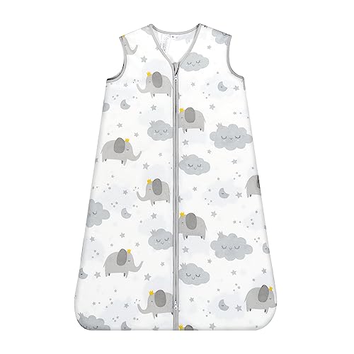 Image of TILLYOU Baby Sleep Sack 12-18 months - Baby Wearable Blanket 100% Cotton with 2-Way Zipper, TOG 0.5 Extra Soft Cotton Sleeveless Sleeping Bag for Infants, 1 Pack, Small Size, Grey Elephants & Clouds
