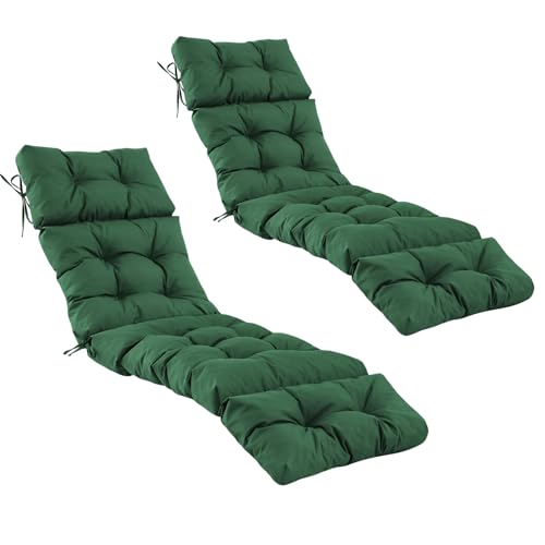 2 Pcs Chaise Lounge Cushions Outdoor,Waterproof & Fade Resistant Patio Lounge Chair Cushions for Outdoor Furniture, Chaise Cushion with Ties for Pool, Lawn and Beach, 75.1x22.8x4.7 Inch, Forest Green by IASEAHK - Used condition - US$100.97
