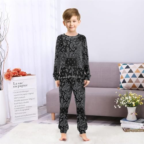 Black Paisley Floral Soft Pajama Set for All Seasons,Breathable Pjs Long Sleeve Sleepwear,Comfy Loungewear 2 Piece Underwear Set 5T4