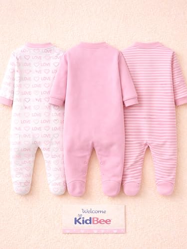 Image of Kidbee Baby Boys & Girls Full Sleeves Cotton Footed Romper Sleepsuit Pack of 3