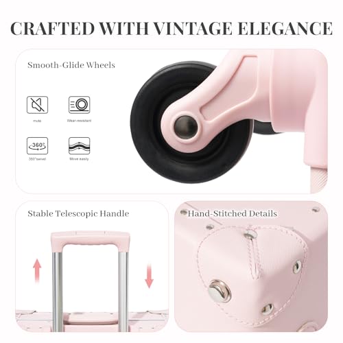 urecity Vintage Luggage Set 2 Piece, Vegan Leather Retro Trunk Suitcase with Spinner Wheels & Boarding Tote Bag, Zipperless TSA Lock Cute Travel Luggage for Women Men (Dusty Rose, 26"+12") by urecity - Used condition - Image 8