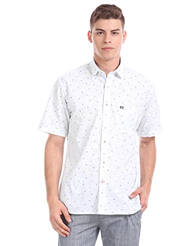 Image of Arrow Men's Regular Fit Sports White Printed Shirt
