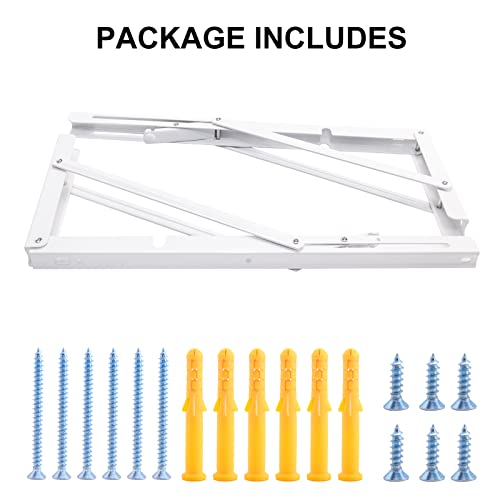 Image of YUMORE Folding Shelf Brackets, 16 Inch Heavy Duty L Bracket, White, 2 Pack | High-Quality Metal, Easy to Install, DIY Collapsible Shelf Bracket for Workbench Folding Table Hinge, Max Load: 330lb