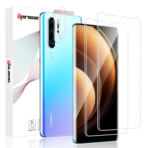 REROXE 2 + 2 protectores de pantalla para Huawei P30 Pro, 3D curvada dureza 9H, antiarañazos, ultratransparente, irrompible, antigolpes, Huawei P30 Pro