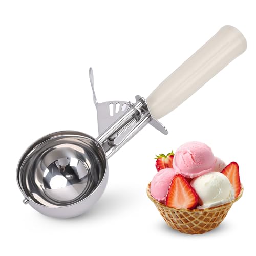 Opiniones y reviews de Cucharas de helado . 45 Cuchara Para Helado con Palanca, Acero Inoxidable 304, Mango Antideslizante de Marfil, para Helado, Masa de Galletas y Frutas - 6.8 cm para Hogar y Heladería